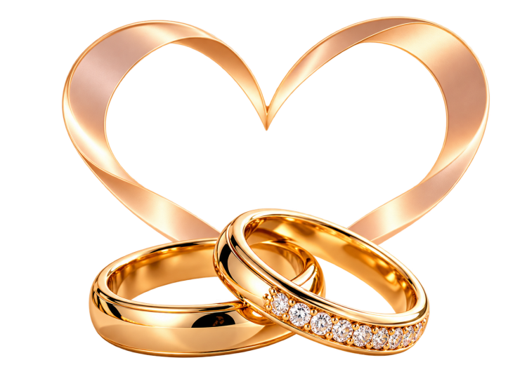 Golden Heart and Interlocked Wedding Rings